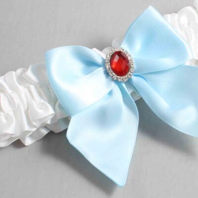 White and Alice Blue Satin Wedding Garter / White and Blue Wedding Garters / Wedding Garter / Custom Wedding Garter / Bridal Garter / Prom Garter / Linda Joyce Couture / Personalized Garter / Personalized Wedding Garter / Personalized Prom Garter