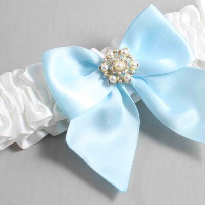 White and Alice Blue Satin Wedding Garter / White and Blue Wedding Garters / Wedding Garter / Custom Wedding Garter / Bridal Garter / Prom Garter / Linda Joyce Couture / Personalized Garter / Personalized Wedding Garter / Personalized Prom Garter