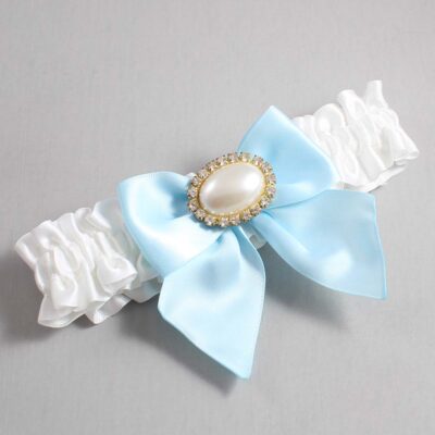 White and Alice Blue Satin Wedding Garter / White and Blue Wedding Garters / Wedding Garter / Custom Wedding Garter / Bridal Garter / Prom Garter / Linda Joyce Couture / Personalized Garter / Personalized Wedding Garter / Personalized Prom Garter