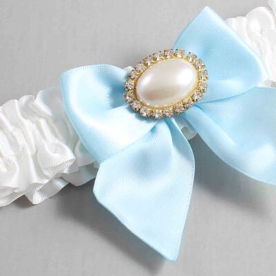 White and Alice Blue Satin Wedding Garter / White and Blue Wedding Garters / Wedding Garter / Custom Wedding Garter / Bridal Garter / Prom Garter / Linda Joyce Couture / Personalized Garter / Personalized Wedding Garter / Personalized Prom Garter