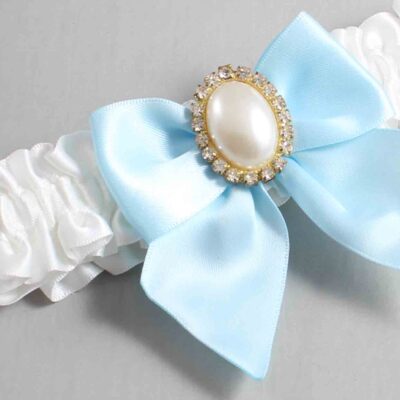 White and Alice Blue Satin Wedding Garter / White and Blue Wedding Garters / Wedding Garter / Custom Wedding Garter / Bridal Garter / Prom Garter / Linda Joyce Couture / Personalized Garter / Personalized Wedding Garter / Personalized Prom Garter