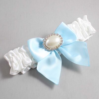 White and Alice Blue Satin Wedding Garter / White and Blue Wedding Garters / Wedding Garter / Custom Wedding Garter / Bridal Garter / Prom Garter / Linda Joyce Couture / Personalized Garter / Personalized Wedding Garter / Personalized Prom Garter
