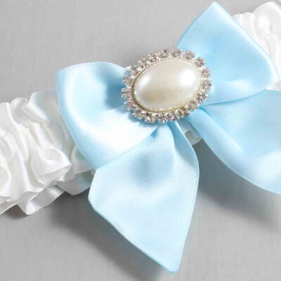 White and Alice Blue Satin Wedding Garter / White and Blue Wedding Garters / Wedding Garter / Custom Wedding Garter / Bridal Garter / Prom Garter / Linda Joyce Couture / Personalized Garter / Personalized Wedding Garter / Personalized Prom Garter