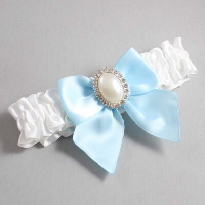 White and Alice Blue Satin Wedding Garter / White and Blue Wedding Garters / Wedding Garter / Custom Wedding Garter / Bridal Garter / Prom Garter / Linda Joyce Couture / Personalized Garter / Personalized Wedding Garter / Personalized Prom Garter