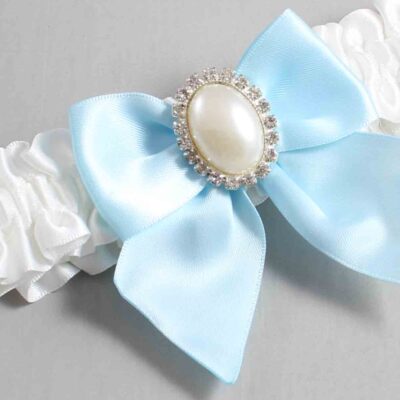 White and Alice Blue Satin Wedding Garter / White and Blue Wedding Garters / Wedding Garter / Custom Wedding Garter / Bridal Garter / Prom Garter / Linda Joyce Couture / Personalized Garter / Personalized Wedding Garter / Personalized Prom Garter