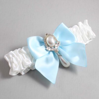 White and Alice Blue Satin Wedding Garter / White and Blue Wedding Garters / Wedding Garter / Custom Wedding Garter / Bridal Garter / Prom Garter / Linda Joyce Couture / Personalized Garter / Personalized Wedding Garter / Personalized Prom Garter