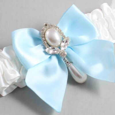 White and Alice Blue Satin Wedding Garter / White and Blue Wedding Garters / Wedding Garter / Custom Wedding Garter / Bridal Garter / Prom Garter / Linda Joyce Couture / Personalized Garter / Personalized Wedding Garter / Personalized Prom Garter