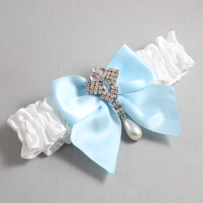 White and Alice Blue Satin Wedding Garter / White and Blue Wedding Garters / Wedding Garter / Custom Wedding Garter / Bridal Garter / Prom Garter / Linda Joyce Couture / Personalized Garter / Personalized Wedding Garter / Personalized Prom Garter