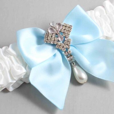 White and Alice Blue Satin Wedding Garter / White and Blue Wedding Garters / Wedding Garter / Custom Wedding Garter / Bridal Garter / Prom Garter / Linda Joyce Couture / Personalized Garter / Personalized Wedding Garter / Personalized Prom Garter
