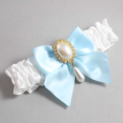 White and Alice Blue Satin Wedding Garter / White and Blue Wedding Garters / Wedding Garter / Custom Wedding Garter / Bridal Garter / Prom Garter / Linda Joyce Couture / Personalized Garter / Personalized Wedding Garter / Personalized Prom Garter