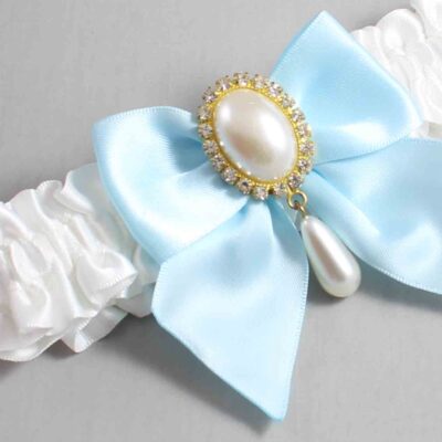 White and Alice Blue Satin Wedding Garter / White and Blue Wedding Garters / Wedding Garter / Custom Wedding Garter / Bridal Garter / Prom Garter / Linda Joyce Couture / Personalized Garter / Personalized Wedding Garter / Personalized Prom Garter