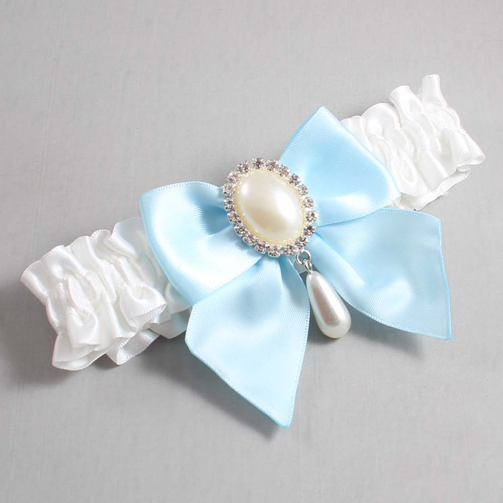 White and Alice Blue Satin Wedding Garter / White and Blue Wedding Garters / Wedding Garter / Custom Wedding Garter / Bridal Garter / Prom Garter / Linda Joyce Couture / Personalized Garter / Personalized Wedding Garter / Personalized Prom Garter