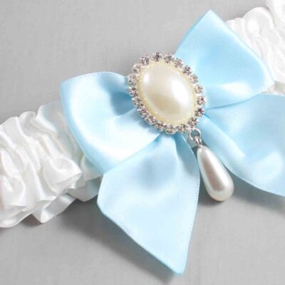 White and Alice Blue Satin Wedding Garter / White and Blue Wedding Garters / Wedding Garter / Custom Wedding Garter / Bridal Garter / Prom Garter / Linda Joyce Couture / Personalized Garter / Personalized Wedding Garter / Personalized Prom Garter