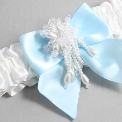 White and Alice Blue Satin Wedding Garter / White and Blue Wedding Garters / Wedding Garter / Custom Wedding Garter / Bridal Garter / Prom Garter / Linda Joyce Couture / Personalized Garter / Personalized Wedding Garter / Personalized Prom Garter