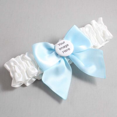 White and Alice Blue Satin Wedding Garter / White and Blue Wedding Garters / Wedding Garter / Custom Wedding Garter / Bridal Garter / Prom Garter / Linda Joyce Couture / Personalized Garter / Personalized Wedding Garter / Personalized Prom Garter