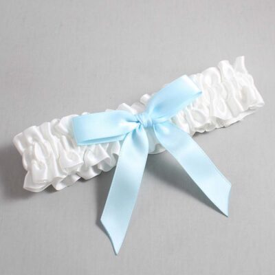 White and Alice Blue Satin Wedding Garter / White Wedding Garters / Wedding Garter / Custom Wedding Garter / Bridal Garter / Prom Garter / Linda Joyce Couture / Personalized Garter / Personalized Wedding Garter / Personalized Prom Garter
