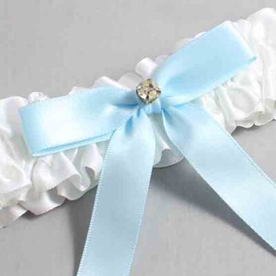 White and Alice Blue Satin Wedding Garter / White Wedding Garters / Wedding Garter / Custom Wedding Garter / Bridal Garter / Prom Garter / Linda Joyce Couture / Personalized Garter / Personalized Wedding Garter / Personalized Prom Garter