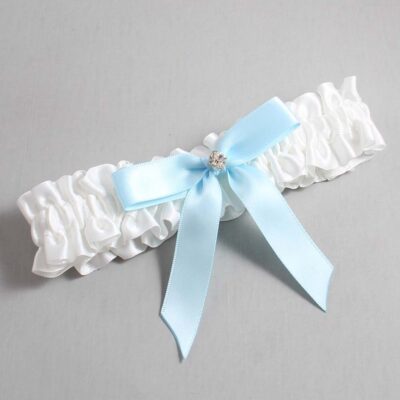 White and Alice Blue Satin Wedding Garter / White Wedding Garters / Wedding Garter / Custom Wedding Garter / Bridal Garter / Prom Garter / Linda Joyce Couture / Personalized Garter / Personalized Wedding Garter / Personalized Prom Garter