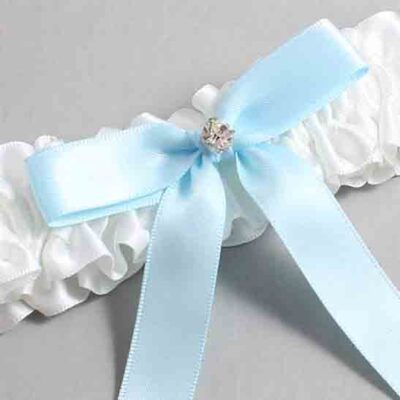 White and Alice Blue Satin Wedding Garter / White Wedding Garters / Wedding Garter / Custom Wedding Garter / Bridal Garter / Prom Garter / Linda Joyce Couture / Personalized Garter / Personalized Wedding Garter / Personalized Prom Garter