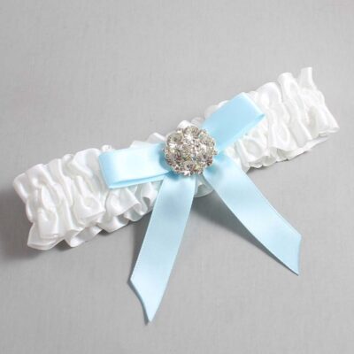 White and Alice Blue Satin Wedding Garter / White Wedding Garters / Wedding Garter / Custom Wedding Garter / Bridal Garter / Prom Garter / Linda Joyce Couture / Personalized Garter / Personalized Wedding Garter / Personalized Prom Garter