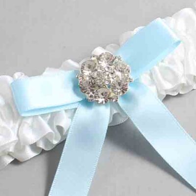 White and Alice Blue Satin Wedding Garter / White Wedding Garters / Wedding Garter / Custom Wedding Garter / Bridal Garter / Prom Garter / Linda Joyce Couture / Personalized Garter / Personalized Wedding Garter / Personalized Prom Garter