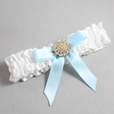 White and Alice Blue Satin Wedding Garter / White Wedding Garters / Wedding Garter / Custom Wedding Garter / Bridal Garter / Prom Garter / Linda Joyce Couture / Personalized Garter / Personalized Wedding Garter / Personalized Prom Garter