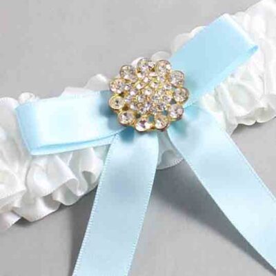 White and Alice Blue Satin Wedding Garter / White Wedding Garters / Wedding Garter / Custom Wedding Garter / Bridal Garter / Prom Garter / Linda Joyce Couture / Personalized Garter / Personalized Wedding Garter / Personalized Prom Garter