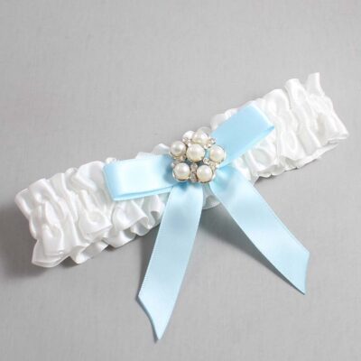 White and Alice Blue Satin Wedding Garter / White Wedding Garters / Wedding Garter / Custom Wedding Garter / Bridal Garter / Prom Garter / Linda Joyce Couture / Personalized Garter / Personalized Wedding Garter / Personalized Prom Garter