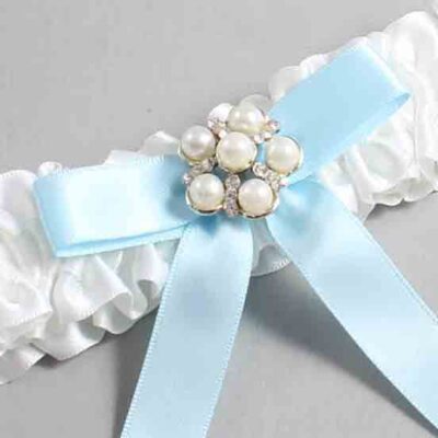 White and Alice Blue Satin Wedding Garter / White Wedding Garters / Wedding Garter / Custom Wedding Garter / Bridal Garter / Prom Garter / Linda Joyce Couture / Personalized Garter / Personalized Wedding Garter / Personalized Prom Garter