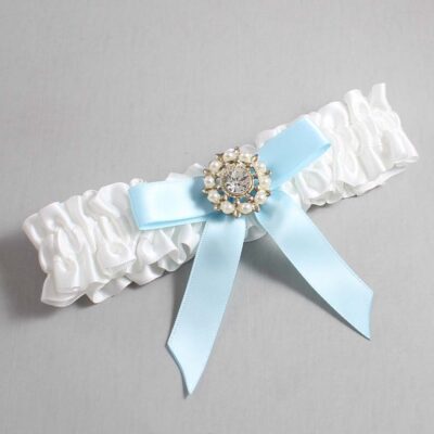 White and Alice Blue Satin Wedding Garter / White Wedding Garters / Wedding Garter / Custom Wedding Garter / Bridal Garter / Prom Garter / Linda Joyce Couture / Personalized Garter / Personalized Wedding Garter / Personalized Prom Garter