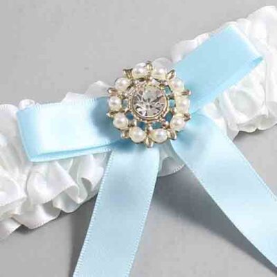 White and Alice Blue Satin Wedding Garter / White Wedding Garters / Wedding Garter / Custom Wedding Garter / Bridal Garter / Prom Garter / Linda Joyce Couture / Personalized Garter / Personalized Wedding Garter / Personalized Prom Garter
