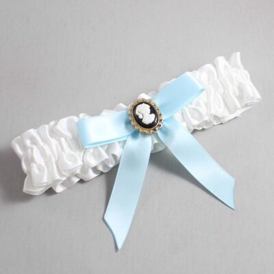 White and Alice Blue Satin Wedding Garter / White Wedding Garters / Wedding Garter / Custom Wedding Garter / Bridal Garter / Prom Garter / Linda Joyce Couture / Personalized Garter / Personalized Wedding Garter / Personalized Prom Garter