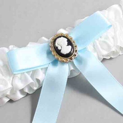 White and Alice Blue Satin Wedding Garter / White Wedding Garters / Wedding Garter / Custom Wedding Garter / Bridal Garter / Prom Garter / Linda Joyce Couture / Personalized Garter / Personalized Wedding Garter / Personalized Prom Garter