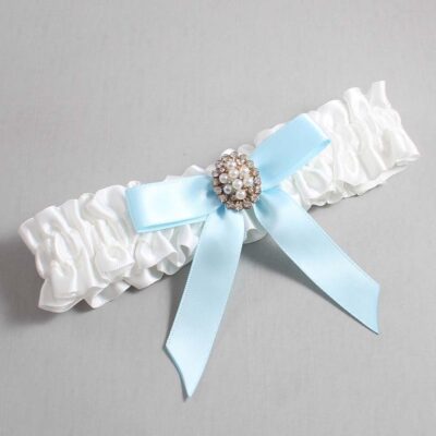 White and Alice Blue Satin Wedding Garter / White Wedding Garters / Wedding Garter / Custom Wedding Garter / Bridal Garter / Prom Garter / Linda Joyce Couture / Personalized Garter / Personalized Wedding Garter / Personalized Prom Garter