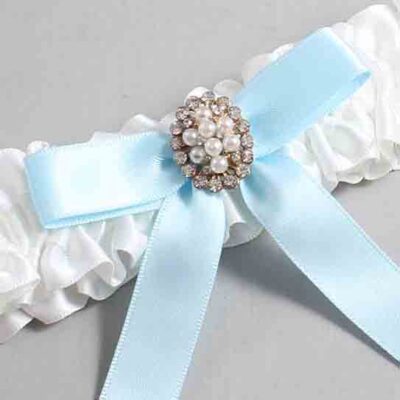 White and Alice Blue Satin Wedding Garter / White Wedding Garters / Wedding Garter / Custom Wedding Garter / Bridal Garter / Prom Garter / Linda Joyce Couture / Personalized Garter / Personalized Wedding Garter / Personalized Prom Garter