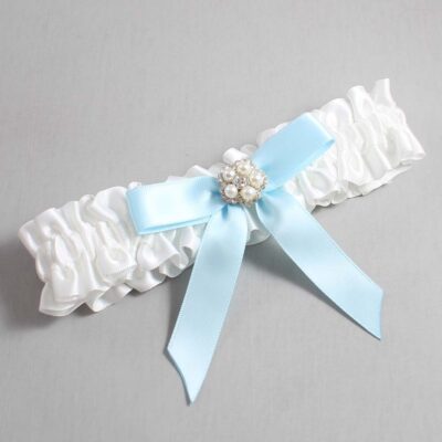 White and Alice Blue Satin Wedding Garter / White Wedding Garters / Wedding Garter / Custom Wedding Garter / Bridal Garter / Prom Garter / Linda Joyce Couture / Personalized Garter / Personalized Wedding Garter / Personalized Prom Garter