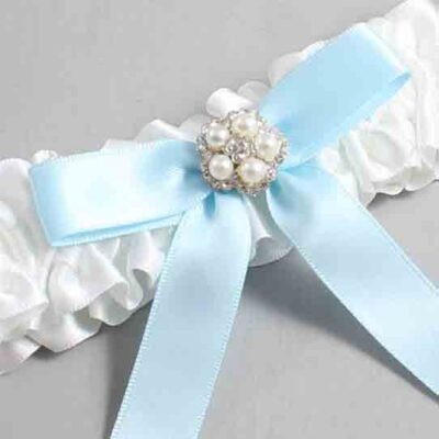 White and Alice Blue Satin Wedding Garter / White Wedding Garters / Wedding Garter / Custom Wedding Garter / Bridal Garter / Prom Garter / Linda Joyce Couture / Personalized Garter / Personalized Wedding Garter / Personalized Prom Garter