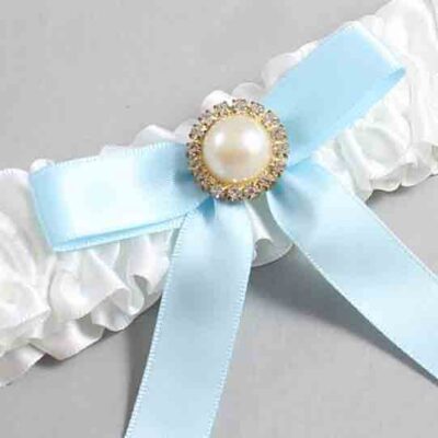 White and Alice Blue Satin Wedding Garter / White Wedding Garters / Wedding Garter / Custom Wedding Garter / Bridal Garter / Prom Garter / Linda Joyce Couture / Personalized Garter / Personalized Wedding Garter / Personalized Prom Garter