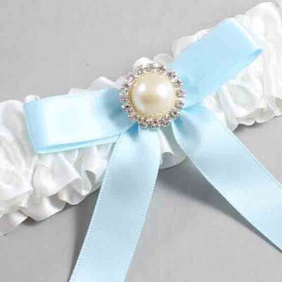 White and Alice Blue Satin Wedding Garter / White Wedding Garters / Wedding Garter / Custom Wedding Garter / Bridal Garter / Prom Garter / Linda Joyce Couture / Personalized Garter / Personalized Wedding Garter / Personalized Prom Garter