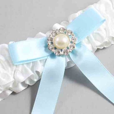 White and Alice Blue Satin Wedding Garter / White Wedding Garters / Wedding Garter / Custom Wedding Garter / Bridal Garter / Prom Garter / Linda Joyce Couture / Personalized Garter / Personalized Wedding Garter / Personalized Prom Garter