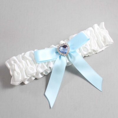 White and Alice Blue Satin Wedding Garter / White Wedding Garters / Wedding Garter / Custom Wedding Garter / Bridal Garter / Prom Garter / Linda Joyce Couture / Personalized Garter / Personalized Wedding Garter / Personalized Prom Garter