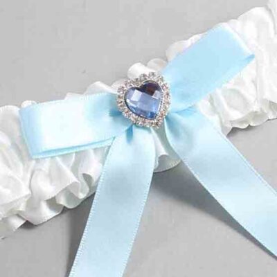 White and Alice Blue Satin Wedding Garter / White Wedding Garters / Wedding Garter / Custom Wedding Garter / Bridal Garter / Prom Garter / Linda Joyce Couture / Personalized Garter / Personalized Wedding Garter / Personalized Prom Garter