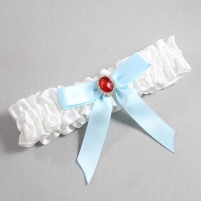 White and Alice Blue Satin Wedding Garter / White Wedding Garters / Wedding Garter / Custom Wedding Garter / Bridal Garter / Prom Garter / Linda Joyce Couture / Personalized Garter / Personalized Wedding Garter / Personalized Prom Garter