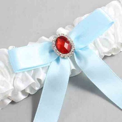 White and Alice Blue Satin Wedding Garter / White Wedding Garters / Wedding Garter / Custom Wedding Garter / Bridal Garter / Prom Garter / Linda Joyce Couture / Personalized Garter / Personalized Wedding Garter / Personalized Prom Garter