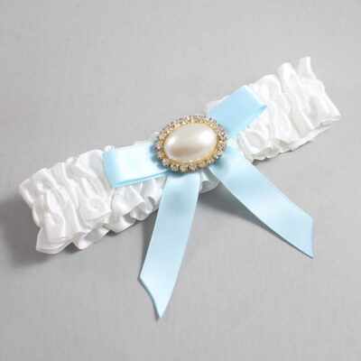 White and Alice Blue Satin Wedding Garter / White Wedding Garters / Wedding Garter / Custom Wedding Garter / Bridal Garter / Prom Garter / Linda Joyce Couture / Personalized Garter / Personalized Wedding Garter / Personalized Prom Garter