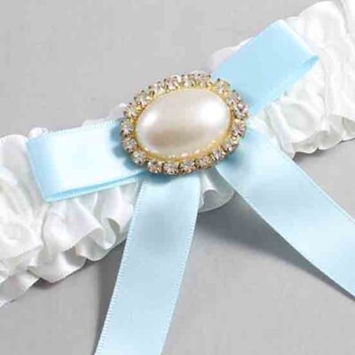 White and Alice Blue Satin Wedding Garter / White Wedding Garters / Wedding Garter / Custom Wedding Garter / Bridal Garter / Prom Garter / Linda Joyce Couture / Personalized Garter / Personalized Wedding Garter / Personalized Prom Garter