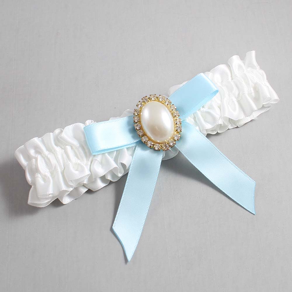 White and Alice Blue Satin Wedding Garter / White Wedding Garters / Wedding Garter / Custom Wedding Garter / Bridal Garter / Prom Garter / Linda Joyce Couture / Personalized Garter / Personalized Wedding Garter / Personalized Prom Garter