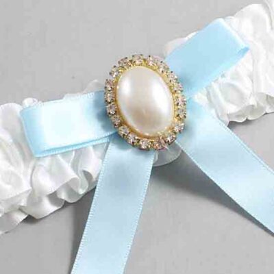 White and Alice Blue Satin Wedding Garter / White Wedding Garters / Wedding Garter / Custom Wedding Garter / Bridal Garter / Prom Garter / Linda Joyce Couture / Personalized Garter / Personalized Wedding Garter / Personalized Prom Garter