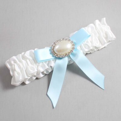 White and Alice Blue Satin Wedding Garter / White Wedding Garters / Wedding Garter / Custom Wedding Garter / Bridal Garter / Prom Garter / Linda Joyce Couture / Personalized Garter / Personalized Wedding Garter / Personalized Prom Garter
