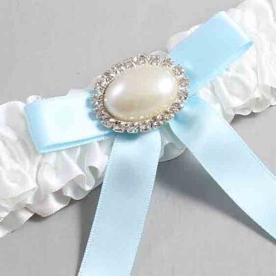 White and Alice Blue Satin Wedding Garter / White Wedding Garters / Wedding Garter / Custom Wedding Garter / Bridal Garter / Prom Garter / Linda Joyce Couture / Personalized Garter / Personalized Wedding Garter / Personalized Prom Garter